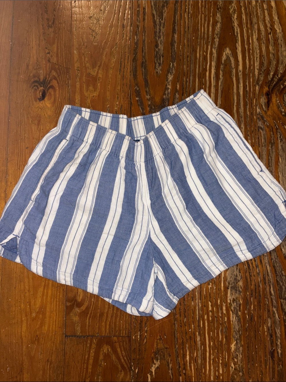Old Navy Blue and White High-Waist Striped Shorts